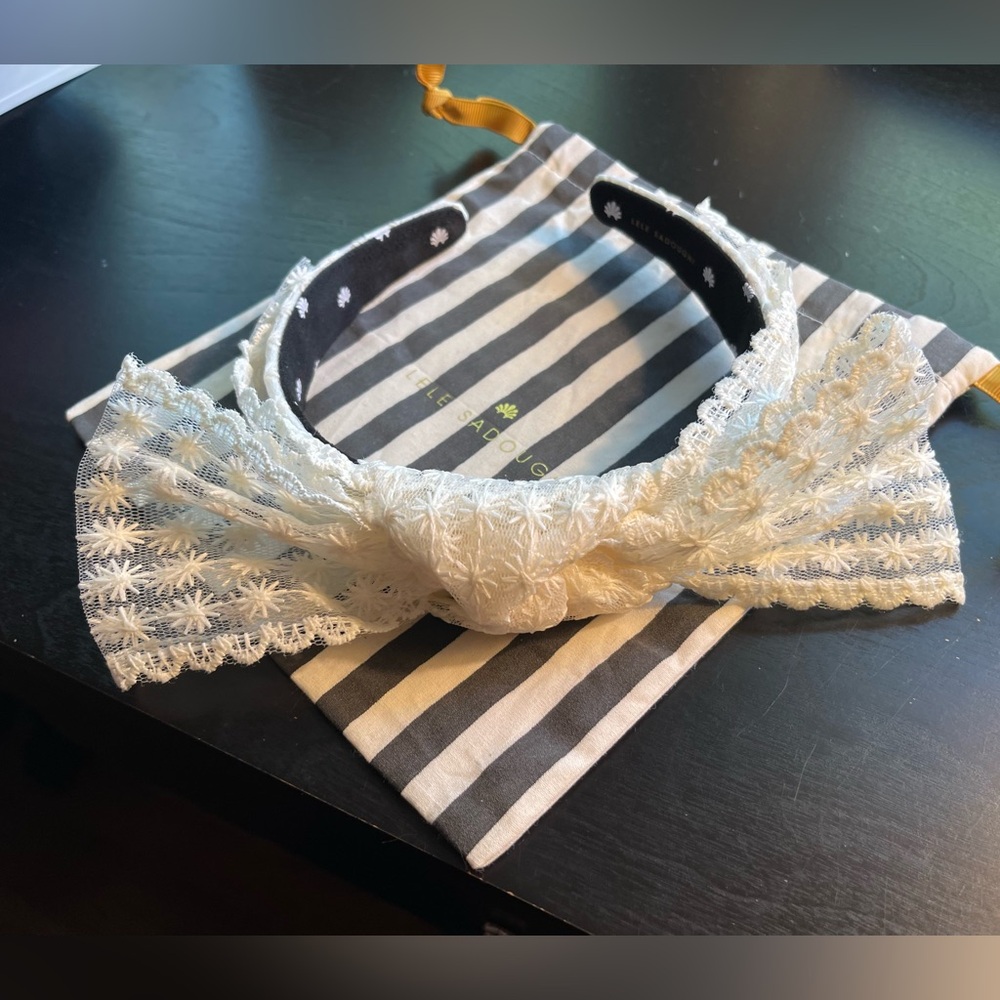 Lele Sadoughie Shirley Ivory Lace Bow Headband